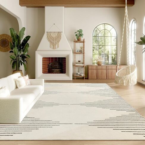 HOMBYS Modern Shag Area Rug 8x10ft for Living Room Bedroom, Abstract Plush Non-Shedding Rugs for Dining Room, Thick Soft Transitional Cream Carpet Home Decoration, Beige ﻿ in Saudi Arabia