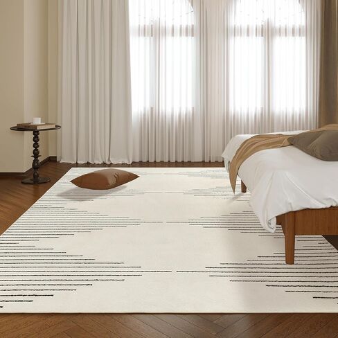 HOMBYS Modern Shag Area Rug 8x10ft for Living Room Bedroom, Abstract Plush Non-Shedding Rugs for Dining Room, Thick Soft Transitional Cream Carpet Home Decoration, Beige ﻿ in Saudi Arabia