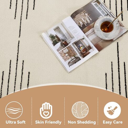 HOMBYS Modern Shag Area Rug 8x10ft for Living Room Bedroom, Abstract Plush Non-Shedding Rugs for Dining Room, Thick Soft Transitional Cream Carpet Home Decoration, Beige ﻿ in Saudi Arabia