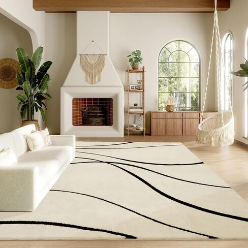 HOMBYS سجادة منطقة أشعث حديثة مقاس 8 × 10 أقدام لغرفة المعيشة وغرفة النوم، سجاد مجردة من القطيفة غير قابل للتساقط لغرفة الطعام، سجادة سميكة ناعمة كريمية انتقالية لتزيين المنزل، بيج in Saudi Arabia