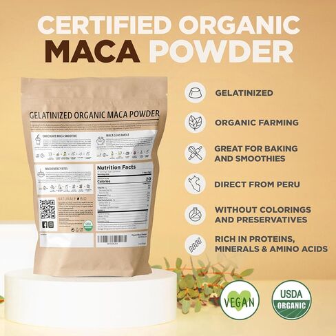 Organic Maca Powder [ Gelatinised] 400g. 100% Peruvian, Natural and Pure, from Organic Maca Root. Vegetarian and Vegan Friendly in Kuwait