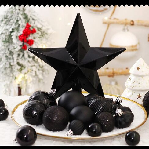 52-Pack Shatterproof Black Christmas Tree Ornaments and Star Topper - For Holiday Decor in Saudi Arabia