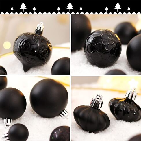 52-Pack Shatterproof Black Christmas Tree Ornaments and Star Topper - For Holiday Decor in Saudi Arabia