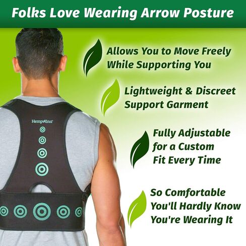 Hempvana Arrow Posture - Fully Adjustable Posture Support & Posture Corrector for Upper Body - Helps Correct Slouching, Text Neck and Hunching Over (L/XL) in Saudi Arabia