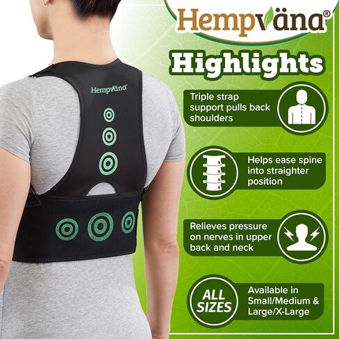 Hempvana Arrow Posture - Fully Adjustable Posture Support & Posture Corrector for Upper Body - Helps Correct Slouching, Text Neck and Hunching Over (L/XL) in Saudi Arabia