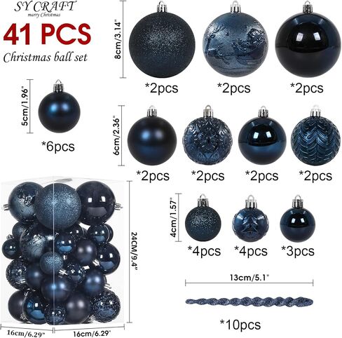 Christmas Ball Ornaments for Christmas Decorations - 41 Pieces Xmas Tree Blue Shatterproof Ball Ornaments with Hanging Loop for Holiday and Party Decoration in Saudi Arabia