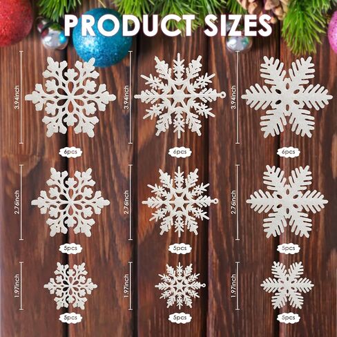48pcs White Plastic Snowflake Decorations Christmas Tree Ornaments Glitter Snow Flakes Ornaments Christmas Indoor Winter Wonderland Decor，3 Sizes， 3Styles in Saudi Arabia