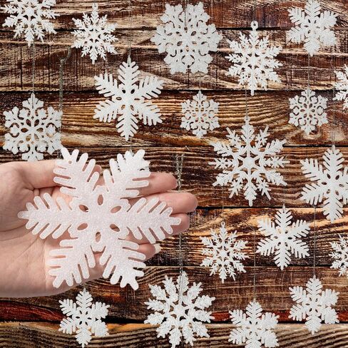 48pcs White Plastic Snowflake Decorations Christmas Tree Ornaments Glitter Snow Flakes Ornaments Christmas Indoor Winter Wonderland Decor，3 Sizes， 3Styles in Saudi Arabia
