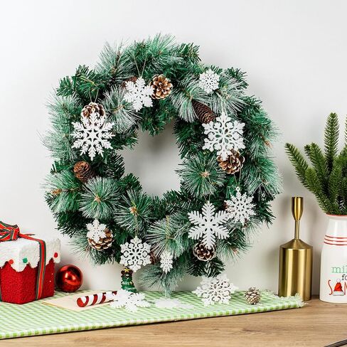 48pcs White Plastic Snowflake Decorations Christmas Tree Ornaments Glitter Snow Flakes Ornaments Christmas Indoor Winter Wonderland Decor，3 Sizes， 3Styles in Saudi Arabia
