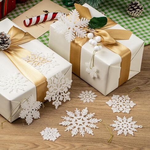 48pcs White Plastic Snowflake Decorations Christmas Tree Ornaments Glitter Snow Flakes Ornaments Christmas Indoor Winter Wonderland Decor，3 Sizes， 3Styles in Saudi Arabia