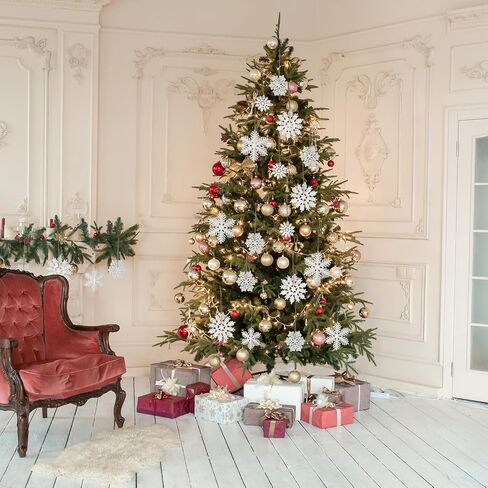 48pcs White Plastic Snowflake Decorations Christmas Tree Ornaments Glitter Snow Flakes Ornaments Christmas Indoor Winter Wonderland Decor，3 Sizes， 3Styles in Saudi Arabia