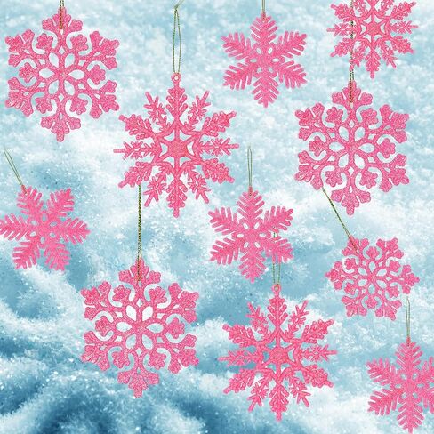 48pcs White Plastic Snowflake Decorations Christmas Tree Ornaments Glitter Snow Flakes Ornaments Christmas Indoor Winter Wonderland Decor，3 Sizes， 3Styles in Saudi Arabia