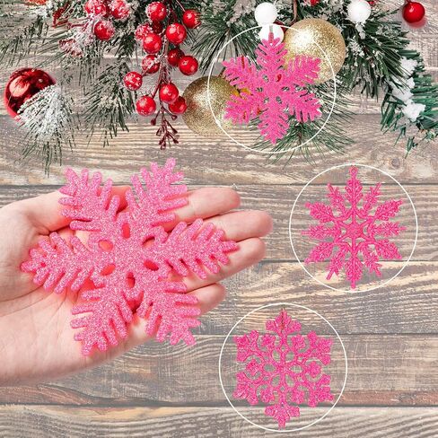 48pcs White Plastic Snowflake Decorations Christmas Tree Ornaments Glitter Snow Flakes Ornaments Christmas Indoor Winter Wonderland Decor，3 Sizes， 3Styles in Saudi Arabia
