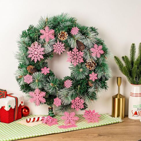 48pcs White Plastic Snowflake Decorations Christmas Tree Ornaments Glitter Snow Flakes Ornaments Christmas Indoor Winter Wonderland Decor，3 Sizes， 3Styles in Saudi Arabia