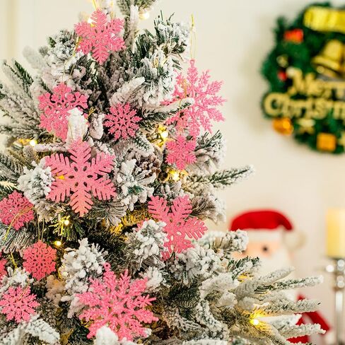 48pcs White Plastic Snowflake Decorations Christmas Tree Ornaments Glitter Snow Flakes Ornaments Christmas Indoor Winter Wonderland Decor，3 Sizes， 3Styles in Saudi Arabia