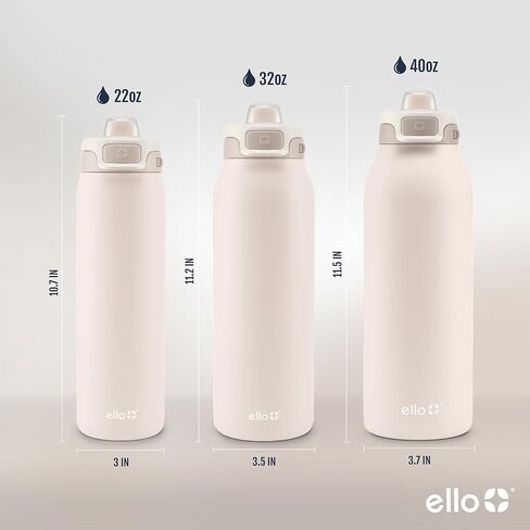 زجاجة مياه من الفولاذ المقاوم للصدأ من Ello Pop & fill مع تقنية التعبئة السريعة، معدن معزول بالتفريغ بجدار مزدوج، غطاء قفل مانع للتسرب، رشفة وشغ، خالية من مادة BPA، هدية العيد لها، 22oz، 32oz in Saudi Arabia
