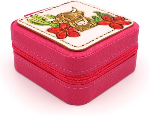 Western Theme Travel Jewelry Organizer - Portable Leather Jewelry Case for Women - Compact Storage Box for Earrings, Necklaces, Rings, and Bracelets (Highland Cattle) in Saudi Arabia