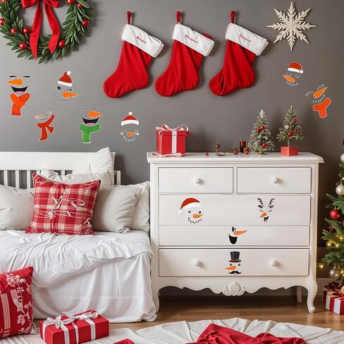 Prasacco 16 Pcs Snowman Face Wall Stickers, Cute Christmas Snow Man Wall Decals Christmas Window Sticker Winter Wall Decals Snowman Face Wall Stickers for Fridge Wall Door Party Home Decoration(46) in Saudi Arabia