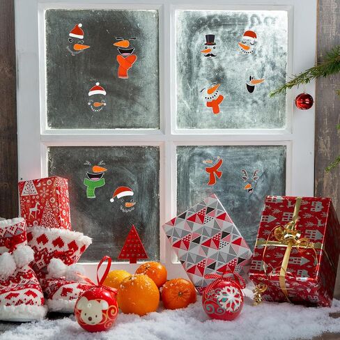 Prasacco 16 Pcs Snowman Face Wall Stickers, Cute Christmas Snow Man Wall Decals Christmas Window Sticker Winter Wall Decals Snowman Face Wall Stickers for Fridge Wall Door Party Home Decoration(46) in Saudi Arabia