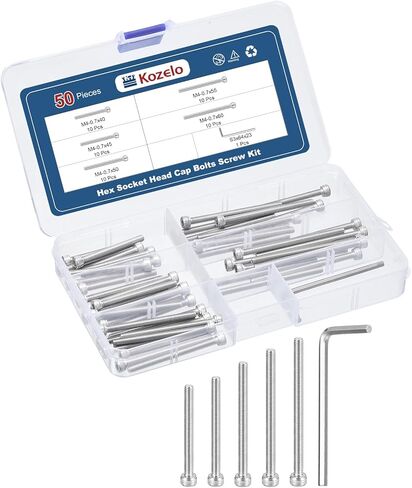 50pcs M4 Socket Head Cap Screws Bolts Nuts Assortment Kit - [M4x40/45/50/55/60mm] 304 Stainless Steel Allen Socket Drive for 3D Printer with Allen Wrench in Kuwait