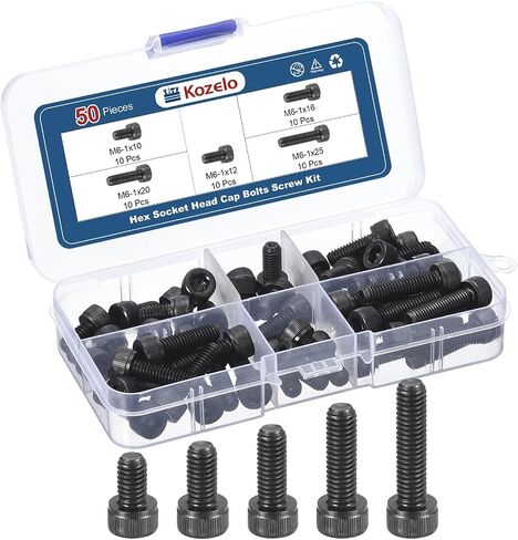 50pcs M6 Socket Head Cap Screws Bolts Nuts Assortment Kit - [M6x10/12/16/20/25mm] Alloy Steel Fully Threaded Black Oxide 12.9 Internal Hex Screw for 3D Printer Use in Saudi Arabia