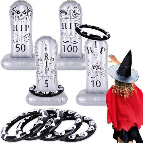 ArtCreativity Tombstone Halloween Ring Toss - مجموعة من 4 - لعبة Gravestone Ring Toss Halloween للأطفال ذوي القيعان الموزونة - يمكن استخدامها كديكور الهالوين القابل للنفخ - ألعاب رمي الهالوين in Saudi Arabia