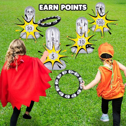 ArtCreativity Tombstone Halloween Ring Toss - مجموعة من 4 - لعبة Gravestone Ring Toss Halloween للأطفال ذوي القيعان الموزونة - يمكن استخدامها كديكور الهالوين القابل للنفخ - ألعاب رمي الهالوين in Saudi Arabia
