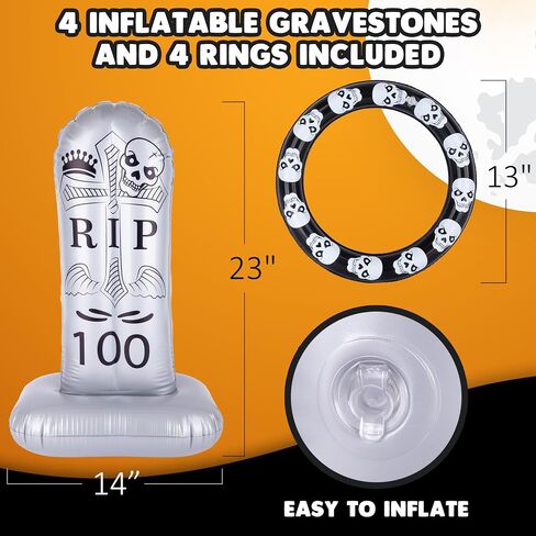 ArtCreativity Tombstone Halloween Ring Toss - مجموعة من 4 - لعبة Gravestone Ring Toss Halloween للأطفال ذوي القيعان الموزونة - يمكن استخدامها كديكور الهالوين القابل للنفخ - ألعاب رمي الهالوين in Saudi Arabia