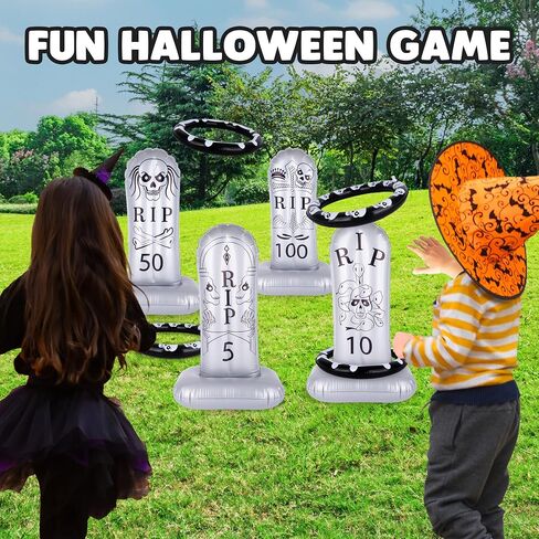 ArtCreativity Tombstone Halloween Ring Toss - مجموعة من 4 - لعبة Gravestone Ring Toss Halloween للأطفال ذوي القيعان الموزونة - يمكن استخدامها كديكور الهالوين القابل للنفخ - ألعاب رمي الهالوين in Saudi Arabia