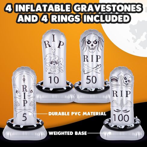 ArtCreativity Tombstone Halloween Ring Toss - مجموعة من 4 - لعبة Gravestone Ring Toss Halloween للأطفال ذوي القيعان الموزونة - يمكن استخدامها كديكور الهالوين القابل للنفخ - ألعاب رمي الهالوين in Saudi Arabia