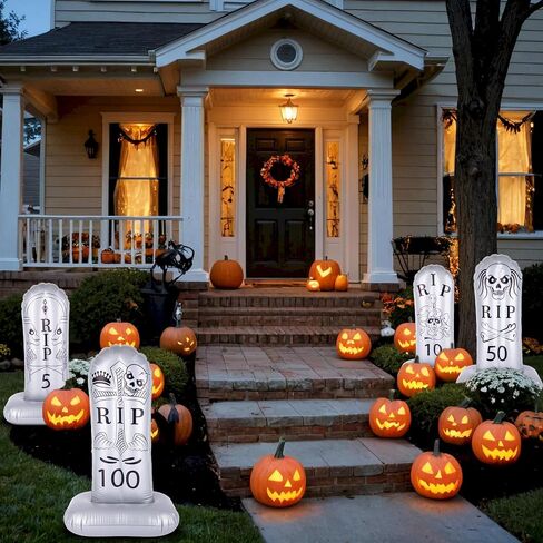 ArtCreativity Tombstone Halloween Ring Toss - مجموعة من 4 - لعبة Gravestone Ring Toss Halloween للأطفال ذوي القيعان الموزونة - يمكن استخدامها كديكور الهالوين القابل للنفخ - ألعاب رمي الهالوين in Saudi Arabia