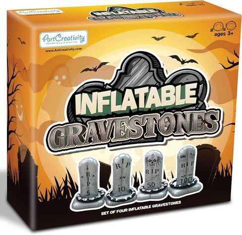 ArtCreativity Tombstone Halloween Ring Toss - مجموعة من 4 - لعبة Gravestone Ring Toss Halloween للأطفال ذوي القيعان الموزونة - يمكن استخدامها كديكور الهالوين القابل للنفخ - ألعاب رمي الهالوين in Saudi Arabia