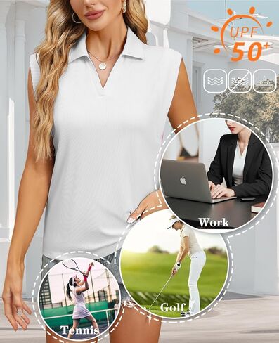 WHO IN SHOP Polo Shirts for Women V Neck Collared Golf Shirt UPF 50+ Ribbed Cap Short Sleeve Work Blouses Tennis Tunic Tops in Saudi Arabia