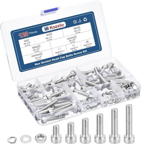 60pcs M8 Socket Head Cap Screws Bolts Nuts Assortment Kit - [M8x10/12/16/20/25/30mm] 304 Stainless Steel Allen Socket Drive for 3D Printer in Kuwait
