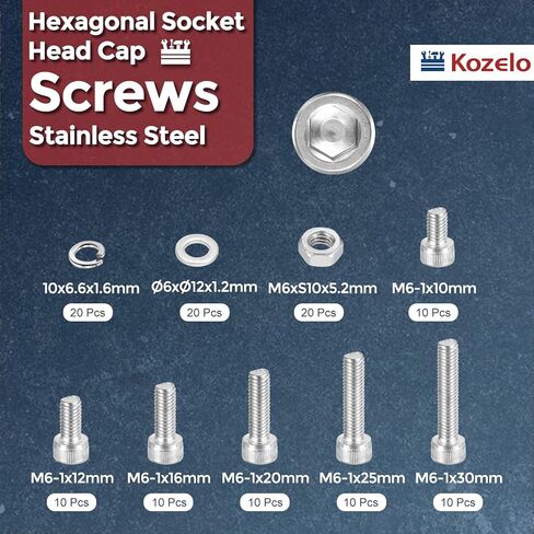 60pcs M8 Socket Head Cap Screws Bolts Nuts Assortment Kit - [M8x10/12/16/20/25/30mm] 304 Stainless Steel Allen Socket Drive for 3D Printer in Kuwait