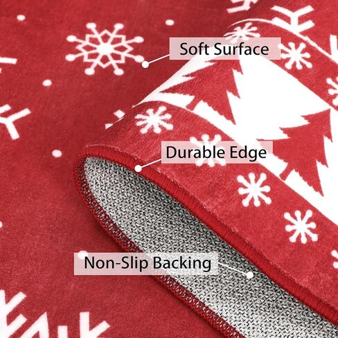 CAROMIO Christmas Hallway Runner Rug Holiday Decorative Bordered Area Rug, Washable Stain Resistant Non-Slip Floor Cover Xmas Tree and Snowflake Entrance Carpet for Laundry Kitchen, 2' x 6' in Saudi Arabia