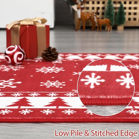 CAROMIO Christmas Hallway Runner Rug Holiday Decorative Bordered Area Rug, Washable Stain Resistant Non-Slip Floor Cover Xmas Tree and Snowflake Entrance Carpet for Laundry Kitchen, 2' x 6' in Saudi Arabia