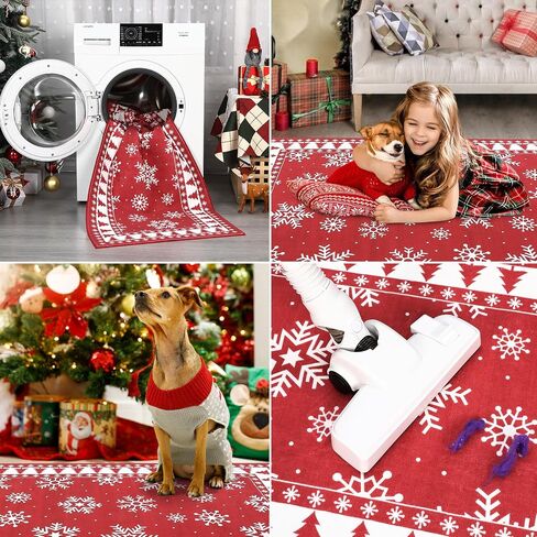CAROMIO Christmas Hallway Runner Rug Holiday Decorative Bordered Area Rug, Washable Stain Resistant Non-Slip Floor Cover Xmas Tree and Snowflake Entrance Carpet for Laundry Kitchen, 2' x 6' in Saudi Arabia