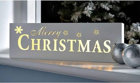 LED Lighted Merry X'mas Sign Decoration,Table Top Light, Window Top Light, Wall Light, 15 Inch Elegant White Wooden Lights, Battery Operated, By Masonanic in Saudi Arabia