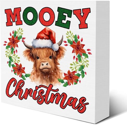 عيد الميلاد المرتفعات البقرة الزينة Mooey عيد الميلاد صندوق خشبي تسجيل لفصل الشتاء عيد الميلاد عطلة مكتب منزلي الجرف ديكور 5X5 بوصة in Kuwait