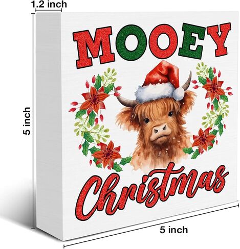 عيد الميلاد المرتفعات البقرة الزينة Mooey عيد الميلاد صندوق خشبي تسجيل لفصل الشتاء عيد الميلاد عطلة مكتب منزلي الجرف ديكور 5X5 بوصة in Kuwait