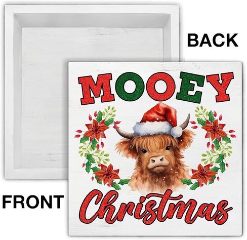 عيد الميلاد المرتفعات البقرة الزينة Mooey عيد الميلاد صندوق خشبي تسجيل لفصل الشتاء عيد الميلاد عطلة مكتب منزلي الجرف ديكور 5X5 بوصة in Kuwait