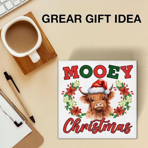 عيد الميلاد المرتفعات البقرة الزينة Mooey عيد الميلاد صندوق خشبي تسجيل لفصل الشتاء عيد الميلاد عطلة مكتب منزلي الجرف ديكور 5X5 بوصة in Kuwait