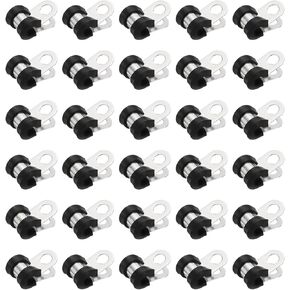 HARFINGTON 30pcs 304 Stainless Steel Cable Clamps 1/2 Inch Rubber Cushioned Insulated Clamp Metal Loop Pipe Clamp for Tube Pipe Wire Cord Installation