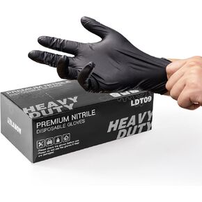 LANON 6-mil Black Nitrile Disposable Gloves, Food-Safe, Powder-Free, Heavy-Duty, Textured Fingertips, Latex-Free, Large