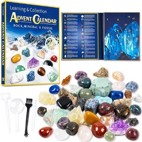 GuassLee Rock Collection Advent Calendar 2024 Set - 24pcs Gemstones Minerals and Fossils Christmas Countdown Calendar for Kids Teens Adults Christmas Gifts Toys Advent Calendar