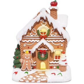 Hodao Christmas Gingerbread House Decoration Xmas House Figurines Winter Decor Handmade Polyresin Gingerbread House for Xmas Decor Gifts - Christmas Party Home Decor Table Figurines (Brown-1)