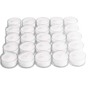 tag Unscented Basic Clear Cup Tealight Candle 25 Pack Burn Time 3 Hours Ideal For Home Decor Decoration Birthday Parties Wedding Dinner White