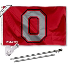 College Flags & Banners Co. Ohio State Buckeyes Block O Logo Flag with Pole and Bracket Holder University Set