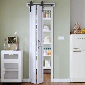 Bifold Barn Door 48 x 84 in (Double 24 inch)，Bi-fold Sliding Closet Doors with Hardware Track kit Included, 4.3ft Rail for 2 Doors, MDF Wood Panel,PVC Surface, Save Space,DIY Assembly, White